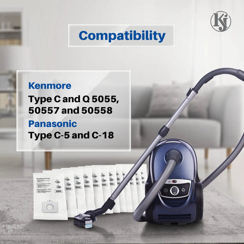 Image showing 12 Pack Vacuum Bags For Kenmore Q C 5055 50557 50558 400 Series 600 Series And Panasonic C5 Canister Vacuums.