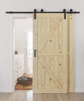 Double 36x84 Inch Bypass Barn Door With 6.6 Ft Track Hardware Kit Included, Unfinished Solid Wood, installed in interior