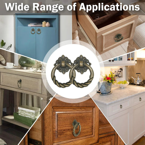 Six Piece Bronze Flower Drop Ring Drawer Pulls Set For Cabinets Dressers And Cupboards With Included Mounting Screws Easy To Install