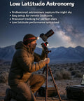 Astronomer using SkyGuider Pro Base Mount For Star Tracker Low Latitude Version in mountain landscape for astrophotography