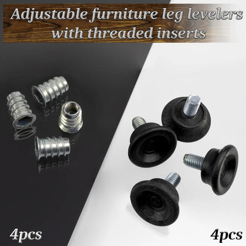4 Pack Adjustable Furniture Leveling Feet Kit With M8 Screws And M8 Threaded Inserts for wood, plastic, steel construction