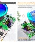 180W Electronic Load Tester with 2.4in DC Tester and APP Control, showing circuit board and components for testing electronic devices.