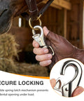 Two-pack heavy-duty bull snap hooks with eye bolts; silver marine snap clips used for securing gear.