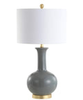 27 Inch Gray And Brass Ceramic Table Lamp For Living Room And Bedroom With White Linen Drum Shade Modern Transitional Nightstand Lamp LED