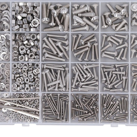 Massive 884 Piece Screw Nut Washer Wrench Kit with M2 M3 M4 M5 half round head screws nuts washers and 4 hex wrenches