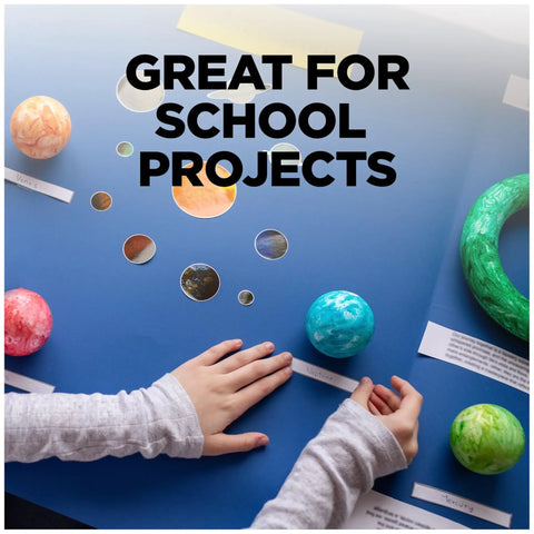 Child creating school project with Double Sided Craft Tape 1/2 Inch Wide By 300 Inch Long Permanent Adhesive For Scrapbooks on blue board