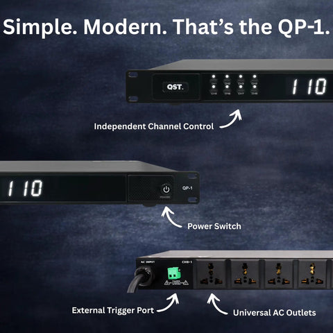 Built Like A Tank 1U Rackmount Power Sequencer And Conditioner With Eight Universal AC Outlets showing control panel and outlets.