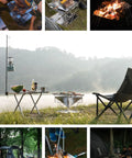 Three In One Flatpack Portable Fire Pit And Grill 16 Inch Heavy Duty Stainless Steel Wood Burning Camping Stove With Adjustable Height MT055 in use during camping