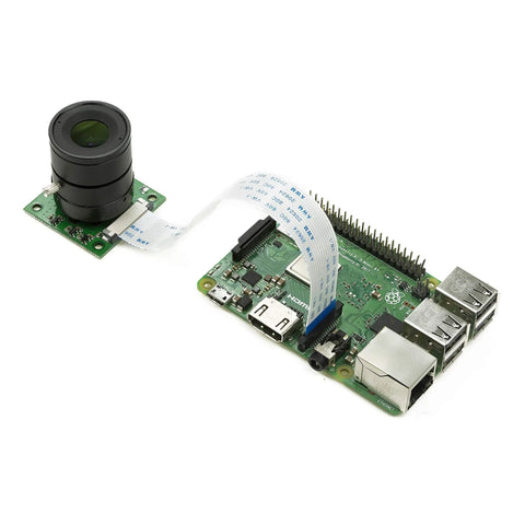 Raspberry Pi Camera Module With Interchangeable CS Mount Lens For Pi 5 4 3 3B Plus 5MP OV5647 1080P connected to board