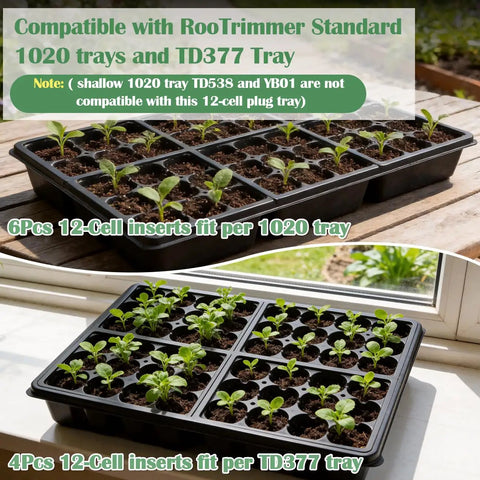 40 Pack Reusable 12 Cell Seed Starter Trays With Large Drainage Holes For Quick Germination, Easy Transplant, Fits Standard 1020 Flats And TD377 Trays, Black