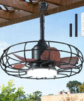 20 Inch Outdoor Ceiling Fan With Light For Patio IP65 Waterproof Plug In Caged Hanging Fan With Remote, shown in a gazebo.