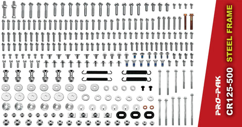 Restoration Bolt Kit For Honda CR125 CR250 CR500 Dirt Bike With Steel Frame 1984 And Up OEM Zinc Plated Fasteners Display