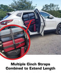 Heavy Duty Cinch Straps 2 Inch By 60 Inch 6 Pack Built Tough securing luggage in car, showcasing adjustable fit