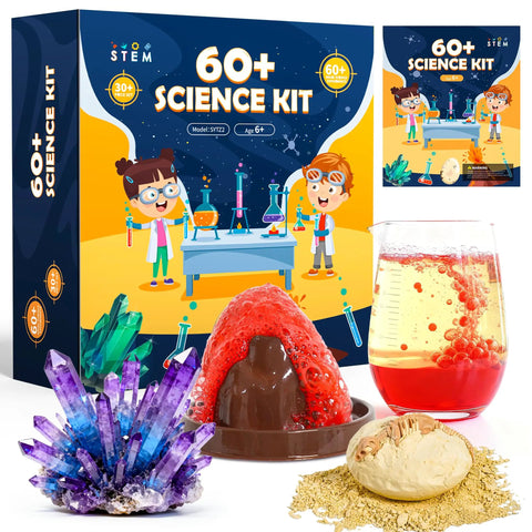 Over Sixty Hands On Science Kit For Kids Eight Plus, A Fun STEM Educational Gift with colorful experiments and equipment display