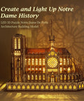 Notre Dame De Paris 3D Wood Puzzle Night Edition With LED Lighting illuminated gothic architecture model display.