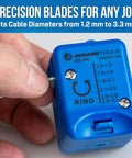 Replacement Blade Set for Ms 306 Fiber Optic Cable Mid Span Slit and Ring Tool showing cable fit and hand operation.
