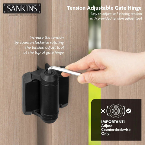 Heavy Duty Self Closing Gate Hinges With Adjustable Spring Tension For Wooden Vinyl And Metal Gates Weather Resistant Black