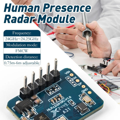 LD2410C Human Presence Radar Sensor Module 24GHz Millimeter Wave FMCW Technology Non Contact Detection With Serial Port IO Level Output HLK LD2410 Compatible Next Level High Sensitivity For Smart Home Security, blue PCB