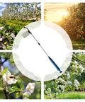 Extendable Pollen Duster For Fruit Trees With 93cm Rod Diatomaceous Earth Atomizer, surrounded by orchard and blossoms