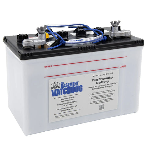 Big Standby Sump Pump Battery For Basement Protection, Model 30HDC140S With Long Run Time, Intermittent Pumping For Days
