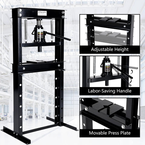 20 Ton Hydraulic H Frame Shop Press With Adjustable Table And Stamping Plates for auto repair and metalworking projects.