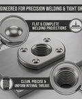 Heavy Duty M8 T Shaped Weld Nuts 25 Pack High Carbon Steel Spot Fasteners showing clean threads and flat welding projections.