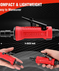 WORKPRO red pneumatic straight die grinder with 1/4-inch and 1/8-inch collets, 25,000 RPM.