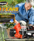 Man demonstrating Beefy 12V Wash Down Pump Kit With 7.5 GPM And 80 PSI For Boats RVs And Campers in a garden setting
