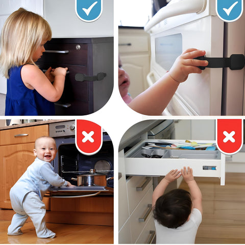 Adhesive Child Safety Strap Locks for Cabinets and Drawers, Toilets, Fridges, Dishwashers, Ovens, Adjustable, No Drilling