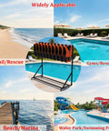 Heavy-Duty Freestanding Life Vest Holder And Gear Rack Boss-Grade Swivel-Wheel Dock Organizer with life vests.