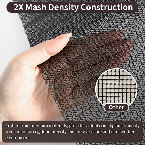 Close-up of a hand holding a Super Strong 4x6 Rug Gripper Pad with 2X mesh density construction for dual non-slip functionality.