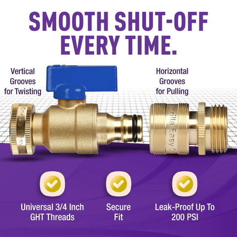 Easy Connect Garden Hose Quick Connect Fittings With Ball Valve Three Quarter Inch Solid Brass GHT Compatible