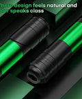 All-In-One Tattoo Pen Kit For Beginners With 2 Batteries, 20 Cartridge Needles, close-up of green and black tattoo pen