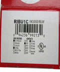 Label of Enclosed Pilot Relay RIBU1C, 10 Amp SPDT with voltage and contact details, UL listed for automation projects.