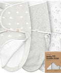 Newborn Swaddles With Zippers Three Pack Sleep Sack Set for cozy hip healthy growth in gray, organic cotton.