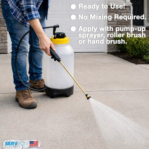 Person applying Tough As Nails Concrete Driveway Sealer Delivering A Dang Smooth Wet Look Finish With High Shine Gloss Protection One Gallon.
