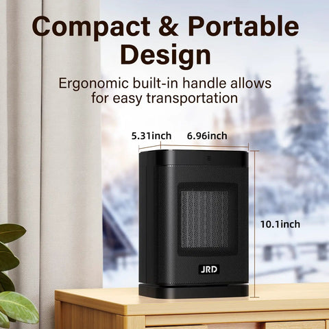 Fast Heating Ceramic Space Heater For Home And Office With 80 Degree Oscillation Thermostat shown on desk