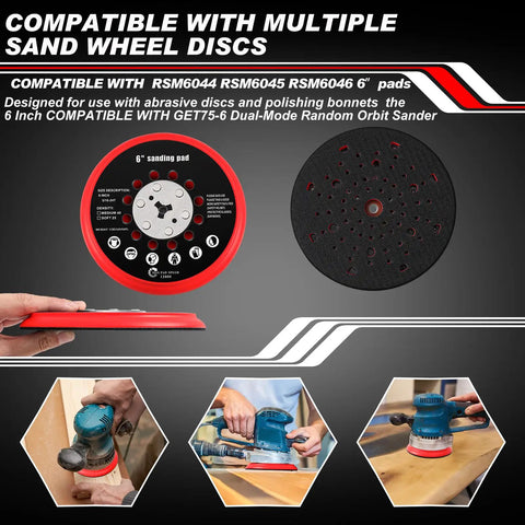 6 Inch Replacement Sander Pad For Bosch Get75-6n Sander And Rsm6044 6045 6046 Hook And Loop Multi Hole Grinding Pad displayed