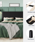 Queen Size Bed Frame With Plush Velvet Upholstery And Channel Tufted Headboard Boasting Solid Wooden Slats For No Sweat Mattress Support Big Time Comfort Black Bedroom Setup with plush pillows and decorative throw.