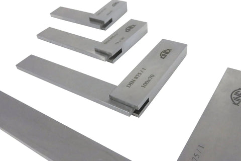 Pro Grade Solid Machinist Square Set With Sizes Two And Three Eighths Inches, Three Inches, Four Inches And Six Inches, DIN 875 Standard.
