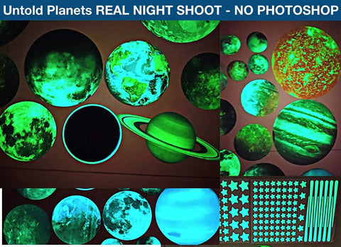 Glow In The Dark Planets Wall Decals Kit With 195 Plus Pieces For Ceiling Decor And Kids Room Transformation, Star Sun Moon Pluto Stickers For Boys Room, Easy Peel Repositionable Mess Free Space Themed Gift, planets and stars glowing in the dark.