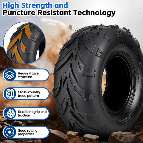 Go Kart And Mini Bike Tire 145/70-6 Tubeless Rear V-Tread, 6 Inch Rim with highlighting features displayed