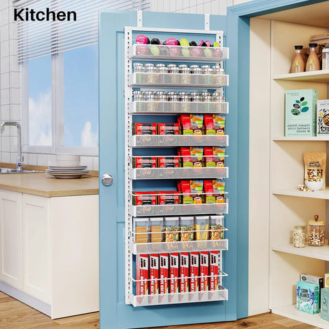 8 Tier Over The Door Organizer With Grip Tight Adjustable Hook And Flexi Baskets Huge White Closet Rack That Hooks Up Quick And Keeps Your Stash Neat Without Any Headaches Or Hassle