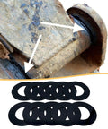 40mm Bucket Pin Shim Kit Set 10 Pack Fits WB93 WB97 WB140 WB150 Heavy Equipment Replacement Washers Spacers Tightens Worn Pin Joints For Excavators And Loaders Beef Up Stability Lock It In By Reducing Play black shims on worn excavator pin joint