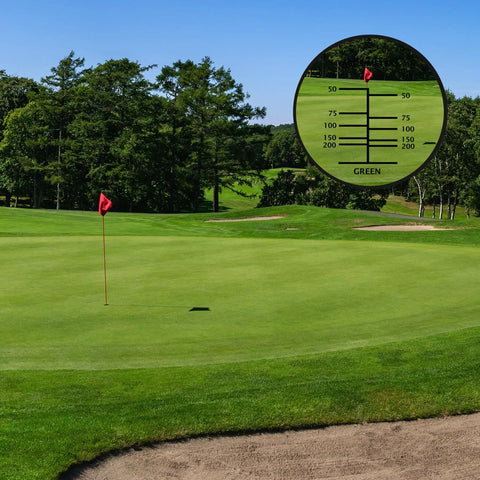 Blueline 8x22 Waterproof Golf Scope Monocular With Built In Internal Distance Reticle for clear view of golf course green and flag.