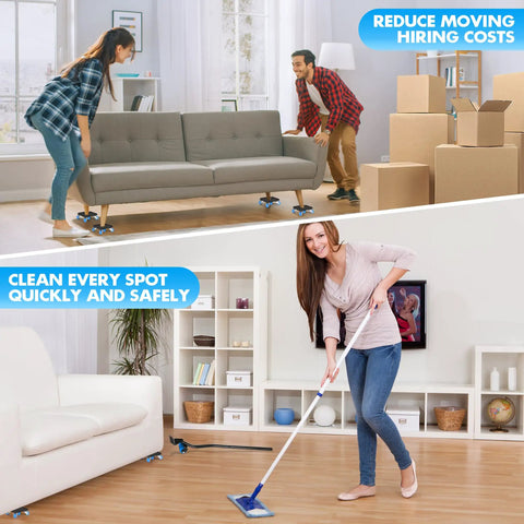 Sturdy 5 Wheel Furniture Mover Set For Up To 1000 Pounds, Heavy Duty Metal Dolly With Lifter Tool And Appliance Sliders, Easy One Person Move, Leverage Lets You Move Heavy Stuff With No Sweat, Smooth Rolling Wheels, Blue Finish