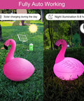 Solar Flamingo Floating Pool Lights 4 Pack showing day and night use with pink LED glow in garden.