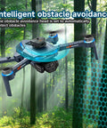 Mini Drone With HD Camera and Sweet 4.3 Inch LCD Screen flying in a forest, showcasing obstacle avoidance feature.