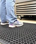 Person standing on Anti Fatigue Rubber Floor Mat With Drainage Holes For High Traffic Areas Grippy Non Slip Doormat in a kitchen.