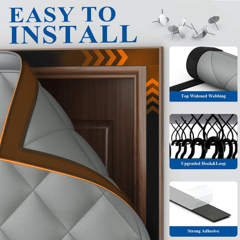 Magnetic Thermal Insulated Door Curtain Fits 32 X 80 Inch Door Curtain Size 34 X 82 Inches Five Layer Oxford and Cotton Cover Insulation for Winter Doorways Attics Keeps Cold Air Out Grey installation features